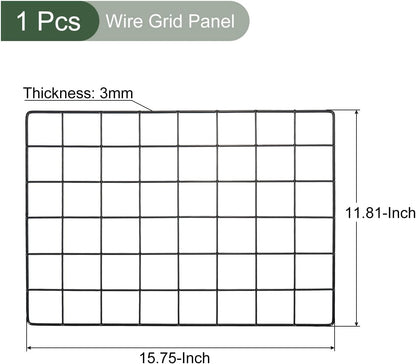 YOKIVE Iron Wire Grid Panel, Decorative Panels Board | Photo Pictures Display Holders Hanging Frame for Home Office (Black, 16"x12")
