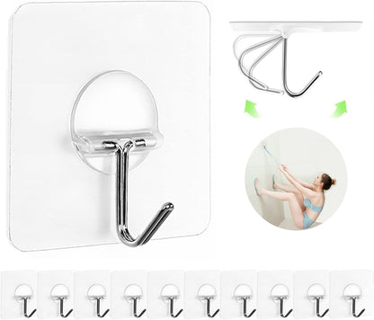 JINSHUNFA Adhesive Wall Hooks 13LB Heavy Duty No Drill Large Transparent Waterproof Hooks for Bathroom Kitchen Towel Coat 8 Pack
