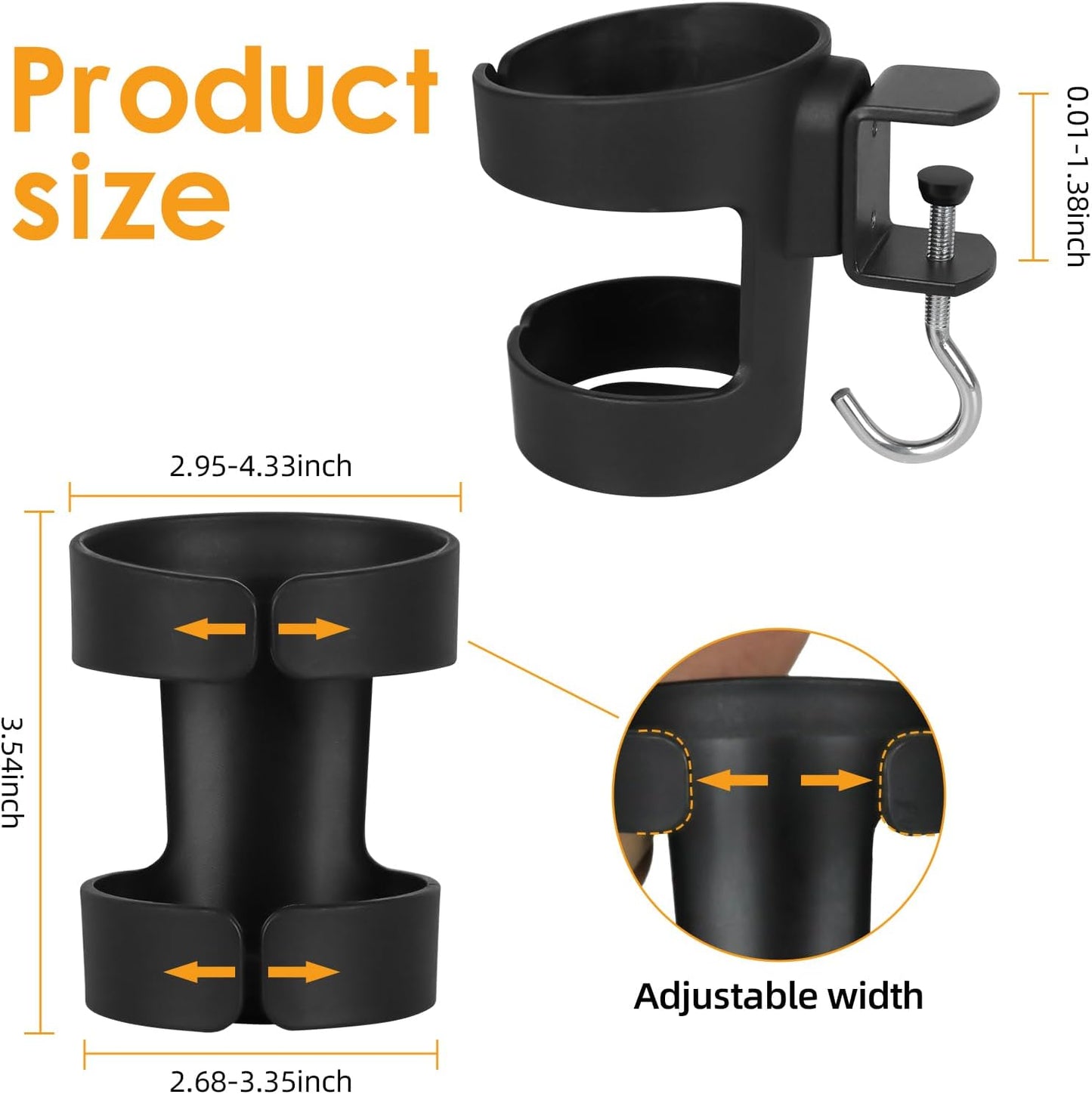 Desk Cup Holder, 2-in-1 Cup Holder for Desk Compatible with Stanley,Sinple Midern, Hydroflask, Owala, Adjustable Anti-Spill Tumbler Organizer with Hook for Home Office and School