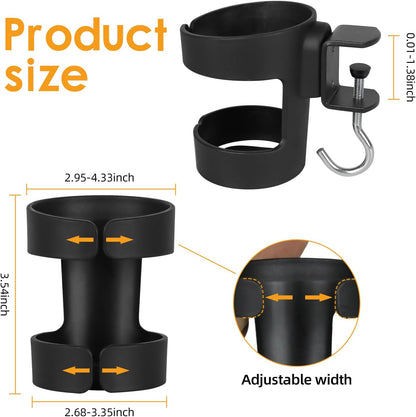 Desk Cup Holder, 2-in-1 Cup Holder for Desk Compatible with Stanley,Sinple Midern, Hydroflask, Owala, Adjustable Anti-Spill Tumbler Organizer with Hook for Home Office and School