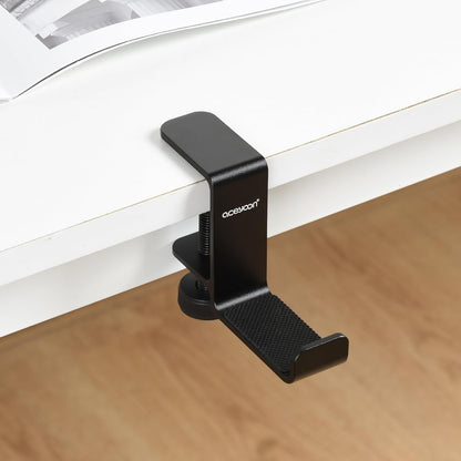 aceyoon Foldable Headphone Stand for Desk, Aluminum Headset Stand Clamp Hook Under Desk Space Save Mount, Headset Holder for Gaming Headphone, Office, Backpack, Bag, Purse Hanging (Black)