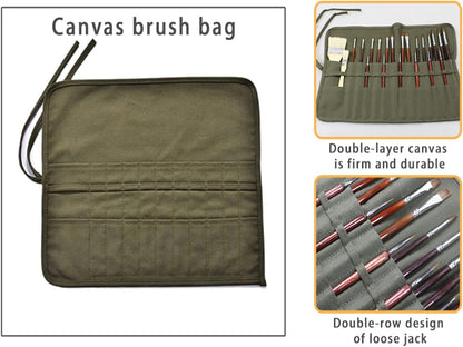 2 sets Paint Brush Holder, 22 Slots Paint Brush Storage for Acrylic Oil Watercolor Gouache Artist Paint Brush Roll Canvas Pouch, Holds 100 brushes
