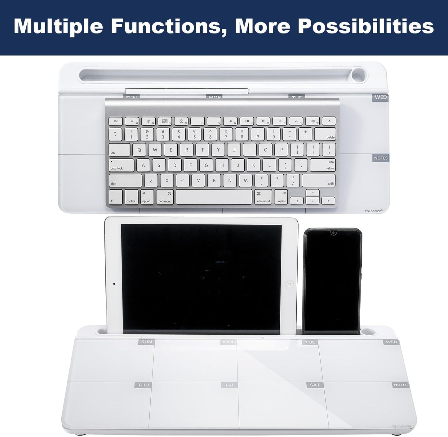 TSJ OFFICE Small Desktop Whiteboard -Glass Dry Erase Board Computer Keyboard Stand White Board Surface Pad with Drawer, Desk Organizers with Accessories for Office, Home, School Supplies - White