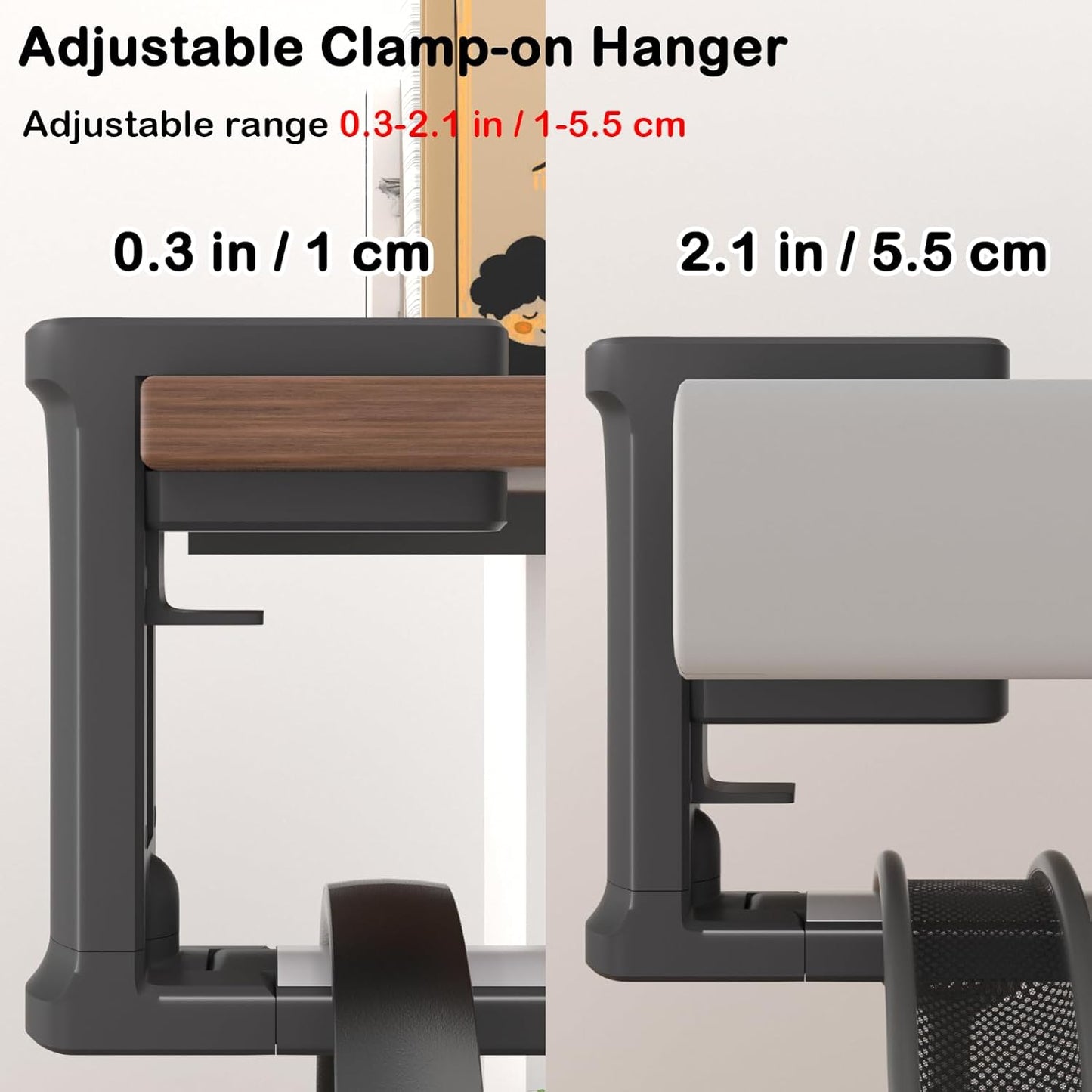 Headphone Hook - Adjustable Clamp-on Headphone Holder, Under Desk Gaming Headset Holder Mount Hook with Rotating Clamp (Black)