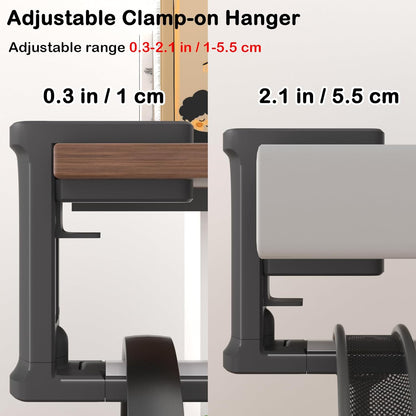 Headphone Hook - Adjustable Clamp-on Headphone Holder, Under Desk Gaming Headset Holder Mount Hook with Rotating Clamp (Black)