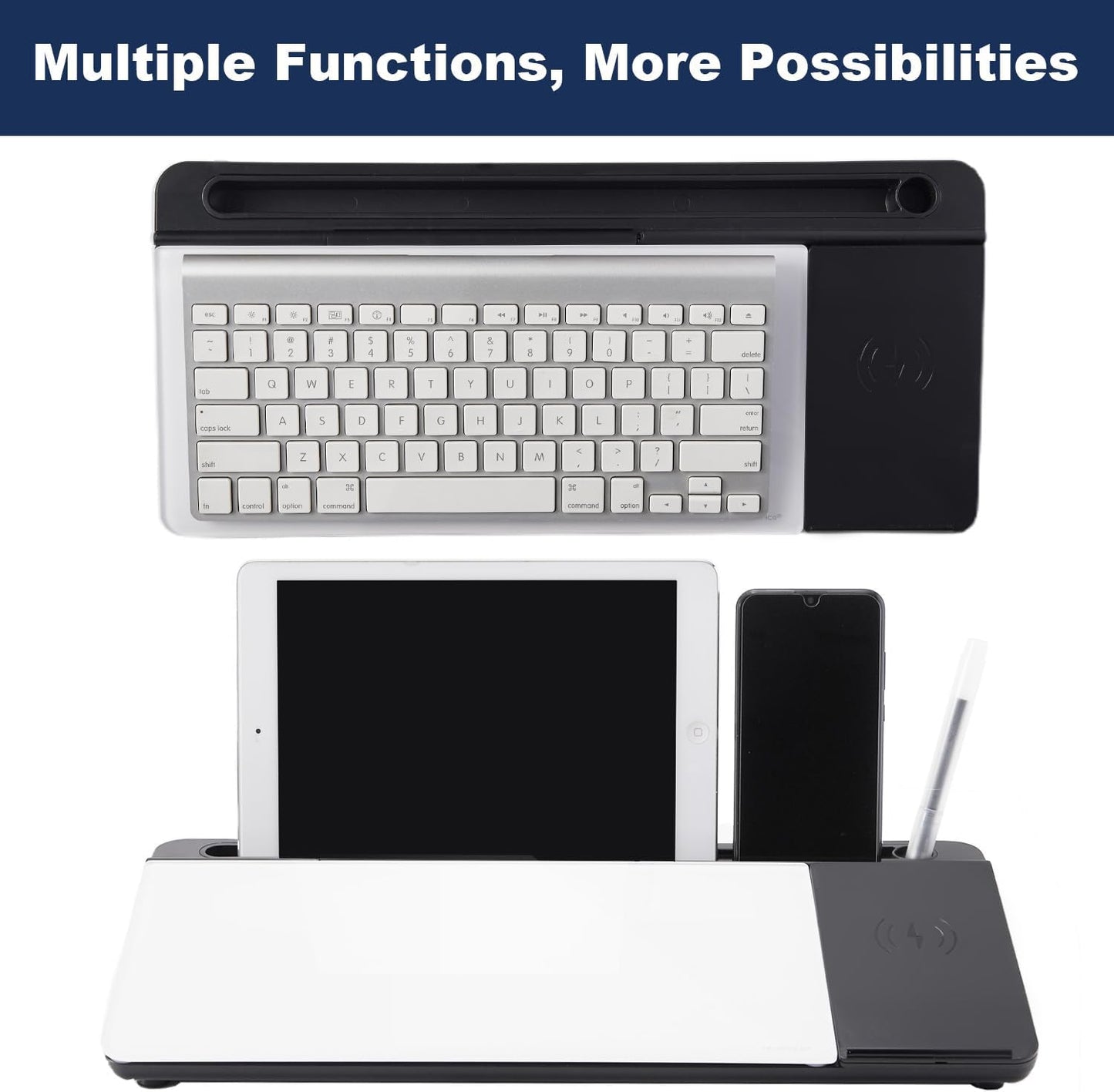 TSJ OFFICE Small Desktop Whiteboard -Glass Dry Erase Board Computer Keyboard Stand White Board Surface Pad with Drawer, Desk Organizers with Accessories for Office, Home, School Supplies - White