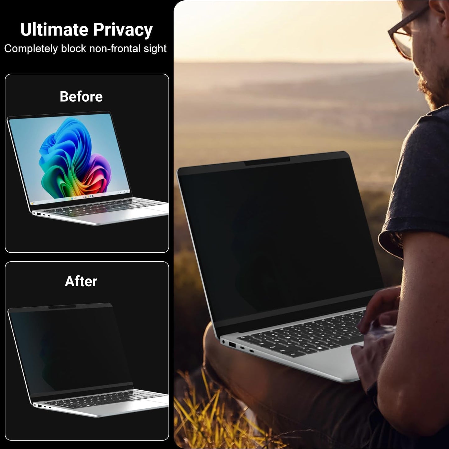 Laptop Privacy Screen 14 Inch 16:9 Aspect Ratio, Laptop Screen Privacy Shield Compatible With Lenovo Hp Dell Acer Asus Thinkpad Envy Xps, Removable Anti Glare Blue Light Computer Filter Protector