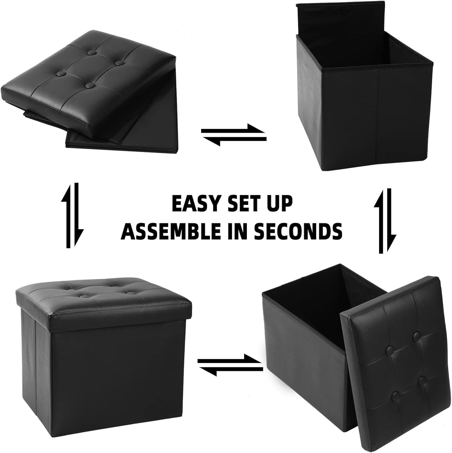 ALASDO Storage Ottoman Footrest Stool Small Ottoman with Storage Foldable Ottomans Foot Rest Footstool Bench for Living Room 17x13x13inches Grey