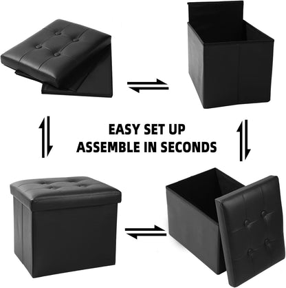 ALASDO Storage Ottoman Footrest Stool Small Ottoman with Storage Foldable Ottomans Foot Rest Footstool Bench for Living Room 17x13x13inches Grey