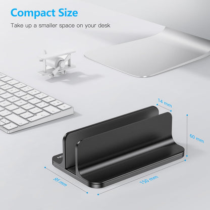 OMOTON Vertical Laptop Stand Holder, Desktop Aluminum Stand for MacBook with Adjustable Dock Size, Fits All MacBook, Surface, Chromebook and Gaming Laptops (Up to 17.3 inches), Silver