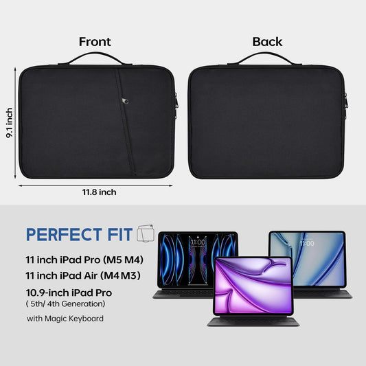 13 inch iPad Pro Case, Padded Travel Carrying Sleeve for iPad Pro 13-in M5 M4 & iPad Air 13-in M2 M3 M4(2026) w/Magic Keyboard, Water-Resistant Shockproof iPad Soft Bag Cover Accessory Pocket -Black