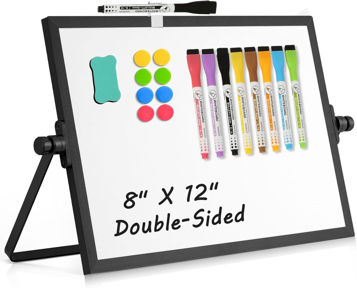 Dry Erase Magnetic White Board, 16" x 12" Double-Sided Desktop Whiteboard with Stand, Portable Small Whiteboard Set for Drawing, Office, Home