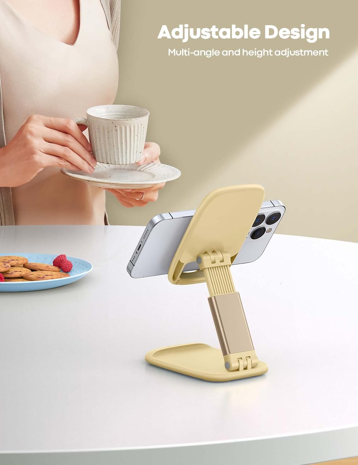 Lamicall Cell Phone Stand for Desk - [Height Adjustable] Foldable Mobile Phone Holder, Portable Stand for iPhone 17 16 15 14 13 12 11 Pro Max Plus Air, Galaxy S25, Office Gift, Telephone Accessories