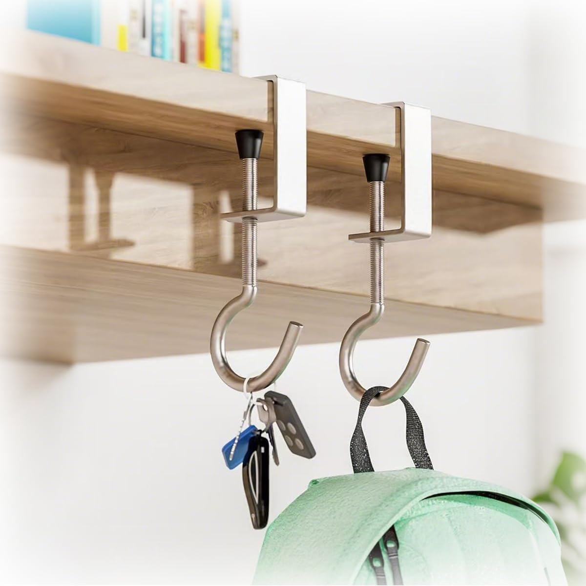 4 PCS Adjustable Under Desk Hook, Heavy Duty Metal Bag Holder with Silicone Pads for Desk, Table, Shelf. Perfect Purse Hanger, School Bag Hook for Organization in Home, Office, Kitchen