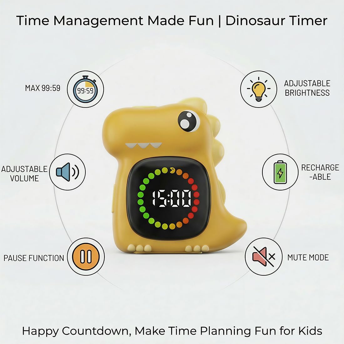 Visual Timer for Kids Light Blue Dinasuor Kids Timer Visual Led Rechargeable Toddler Timer Visual Countdown for Classroom Home Studing Playing