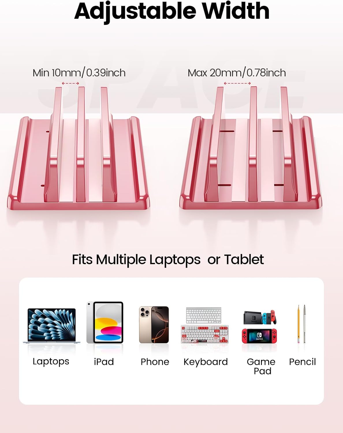 Vaydeer Vertical Laptop Stand for Desk,Dual Slots Plastic Laptop Holder with Space Saving 4-in-1 Design,Adjustable Laptop Organizer Storage Supports for MacBook,Mac,HP,Dell,Microsoft Surface,Lenovo