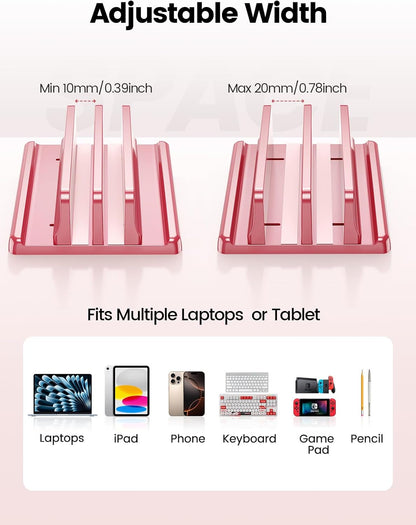 Vaydeer Vertical Laptop Stand for Desk,Dual Slots Plastic Laptop Holder with Space Saving 4-in-1 Design,Adjustable Laptop Organizer Storage Supports for MacBook,Mac,HP,Dell,Microsoft Surface,Lenovo