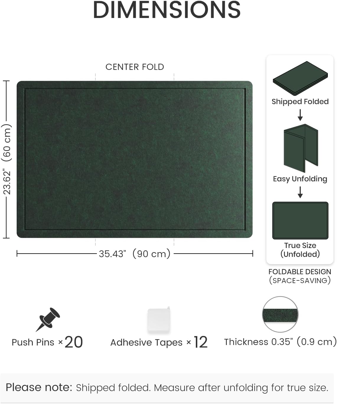 Fluxynara Bulletin Board, 23.6" x 17.5" Cork Board Alternative with 12 Safe Removable Adhesive Tabs, Foldable Felt Pin Board for Home Office, Classroom, Bedroom,Entryway for Walls—Sage