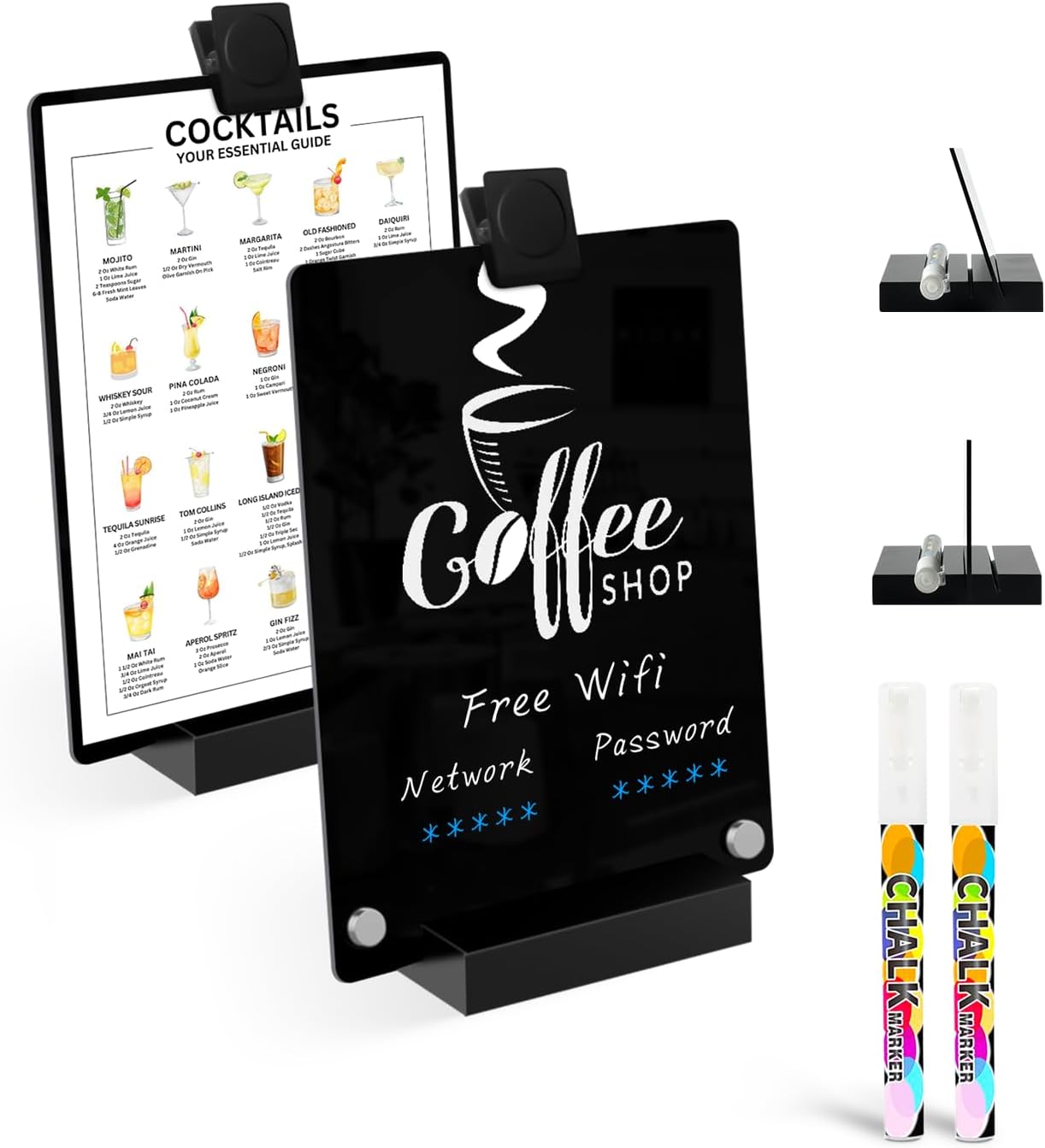 Acrylic Black Dry Erase Board with Stand - 8” x 6” Small Desktop Whiteboard with Marker, Reusable Desk Blackboard, to-Do List, Planner, Memo Clipboard, Menu Board for Office, Home, Bar