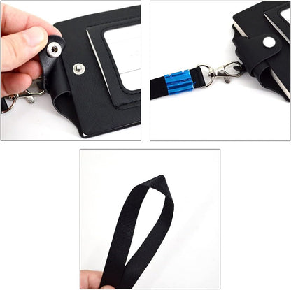 PU Leather Lanyard Meeting Notebook Neck Hanging Notepad with ID Slot and Pen, 3.5X5.1inch, Black