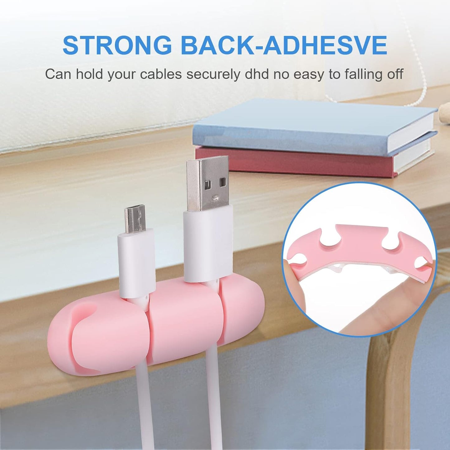 WLLHYF Cable Clips 3PCS Cord Wire Organizer Cable Management Holders 4 Hole Silicone Cable Harness USB Charging Accessory Cable Holder for Office and Home Desk (Pink)