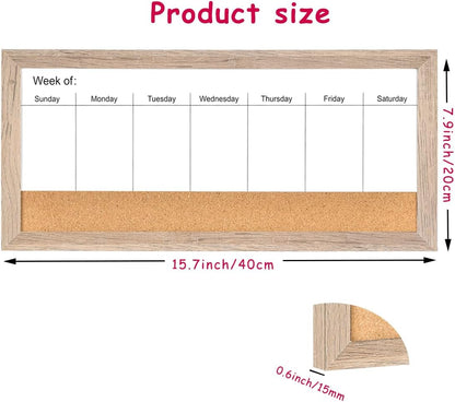 Magnetic Weekly Dry Erase White Board and Cork Board, Black Wood Frame，Magnetic Surface Whiteboard for Home Office and Wall Decor(ZHZL-2040BK)