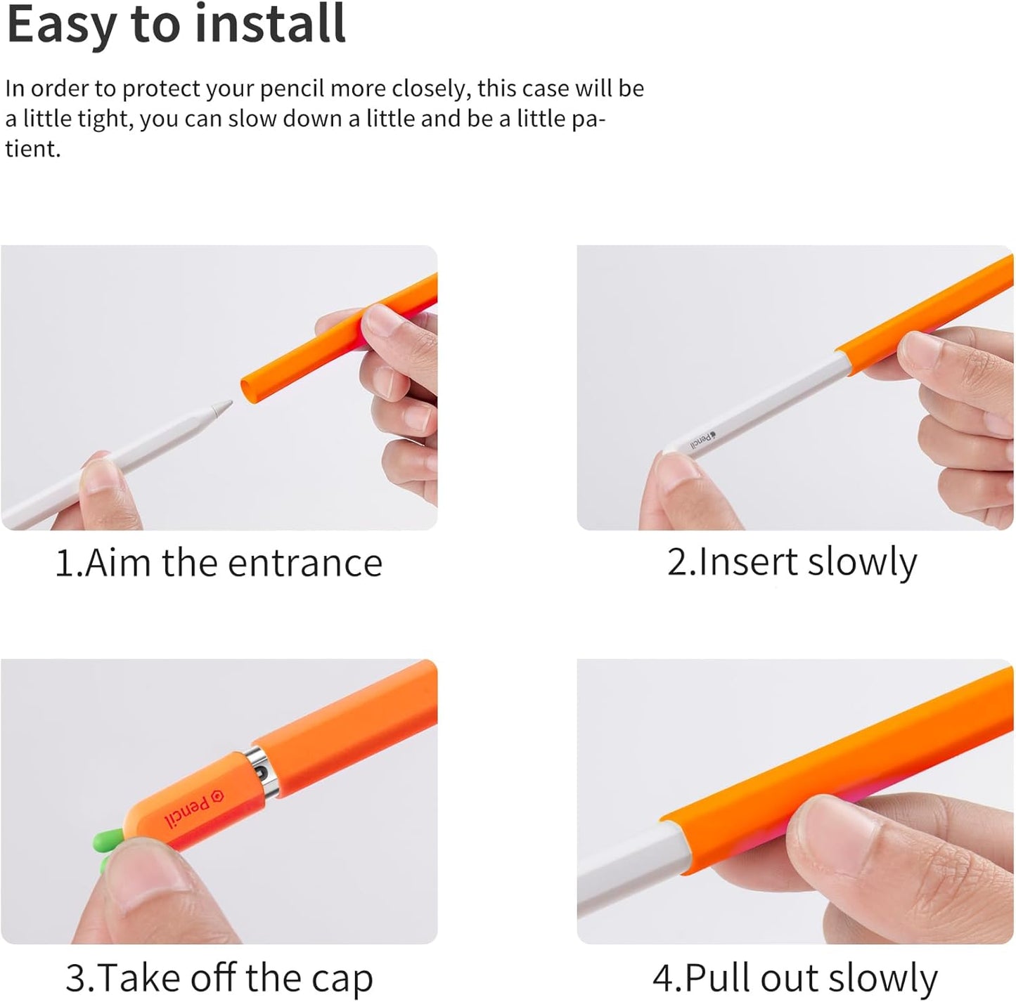ELETIUO Silicone Case Compatible with Apple Pencil (USB-C),Protective Holder Grip Sleeve with Cap Accessories,Anti-Slip Cover Supports Magnetic Compatible with Apple Pencil 3rd Generation,Carrot