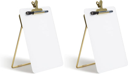 U Brands Glass Dry-Erase Desktop Easel, Tempered Glass, Gold Metal Stand, Removable Clip