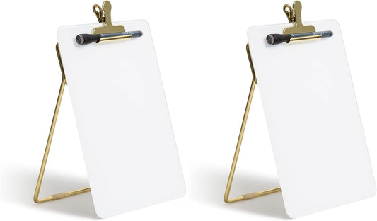 U Brands Glass Dry-Erase Desktop Easel, Tempered Glass, Gold Metal Stand, Removable Clip