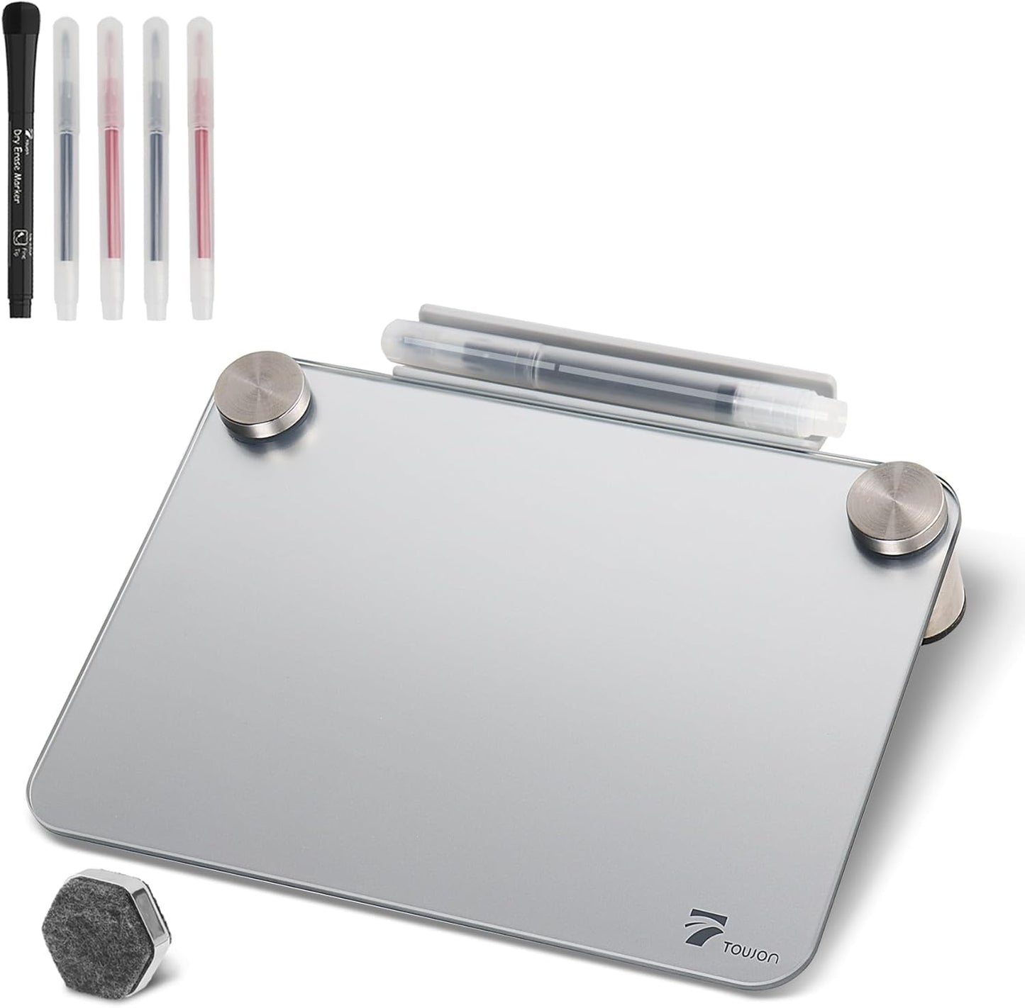 TOWON Small Glass Dry Erase Board, Desk White Board with Standing, Mini Whiteboard Easel Pad Set, Stenography Artifact for Office, Home and School Supplies, 8x6 Inches, Black