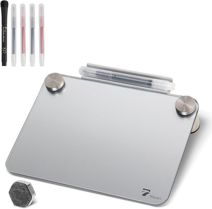 TOWON Small Glass Dry Erase Board, Desk White Board with Standing, Mini Whiteboard Easel Pad Set, Stenography Artifact for Office, Home and School Supplies, 8x6 Inches, Black