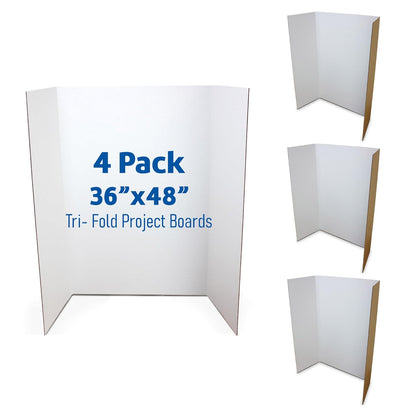Flipside Products 36” x 48” Project Boards for Presentations, Science Fair, School Projects, Event Displays and Trifold Picture Board, Proudly Made in USA - Black - 4 Pack
