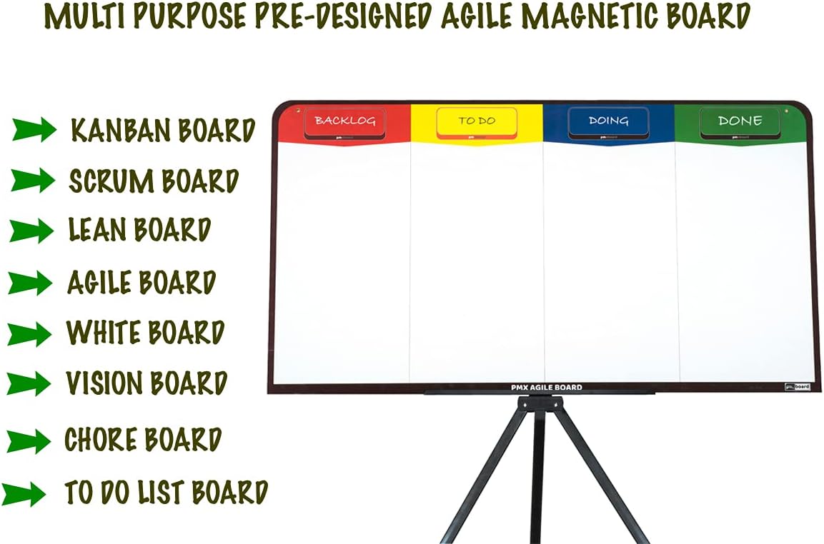 Magnetic Kanban & Scrum Board – Lightweight Agile Whiteboard with Customizable Headlines | Project Planning Board for Home, Office & School | Includes Easel, Markers, Eraser & Wall Mount Kit