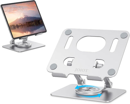 JOIOT Swivel Tablet Stand with 360 Rotating Base, Adjustable Holder for Drawing, Compatible with iPad Pro/Air/Mini and More (Black)