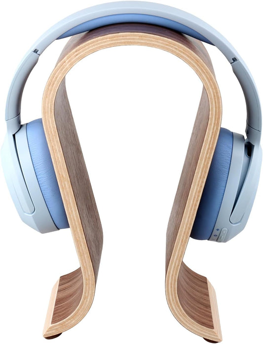 QWORK Wood Headphone Stand - Headset Holder, Arch Bridge Design - Universal Compatibility, Ear Headphones Hanger Holder, Stylish Desk Headset Holder for Headphones, Cables, Game Pads, QS32269