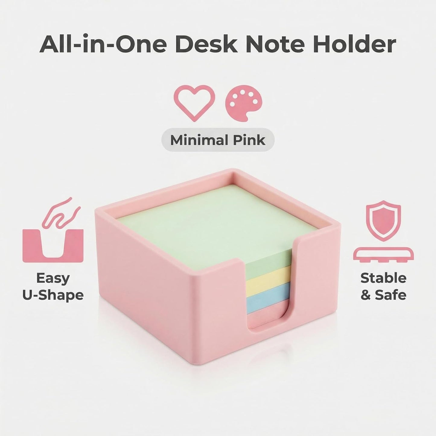 Silicone Sticky Note Holder for Desk - Modern 3x3 Inch Memo Pad Dispenser Post Note Holder, Minimalist Desk Storage Organizer for Office, Home, and School, White