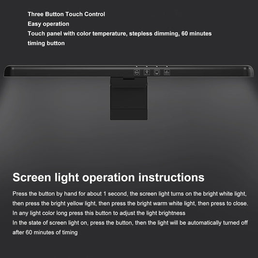 Bewinner Curved Monitor Light Bar 40cm, Asymmetrical Light Source No Glare Blue Light Blocking Stepless Dimming, 3 Color Temperatures Touch Control Type C Powered for 0.6-1.6in Curved Screens