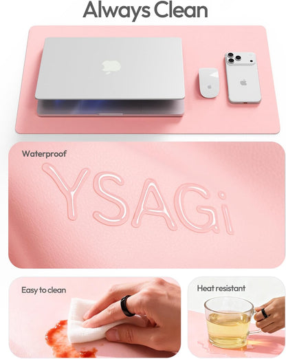 YSAGi Leather Desk Pad Protector, Large Mouse Pad, Non-Slip PU Leather Desk Blotter, Waterproof Writing Pad for Office and Home (31.5" x 15.8", Eggshell) - Colors B