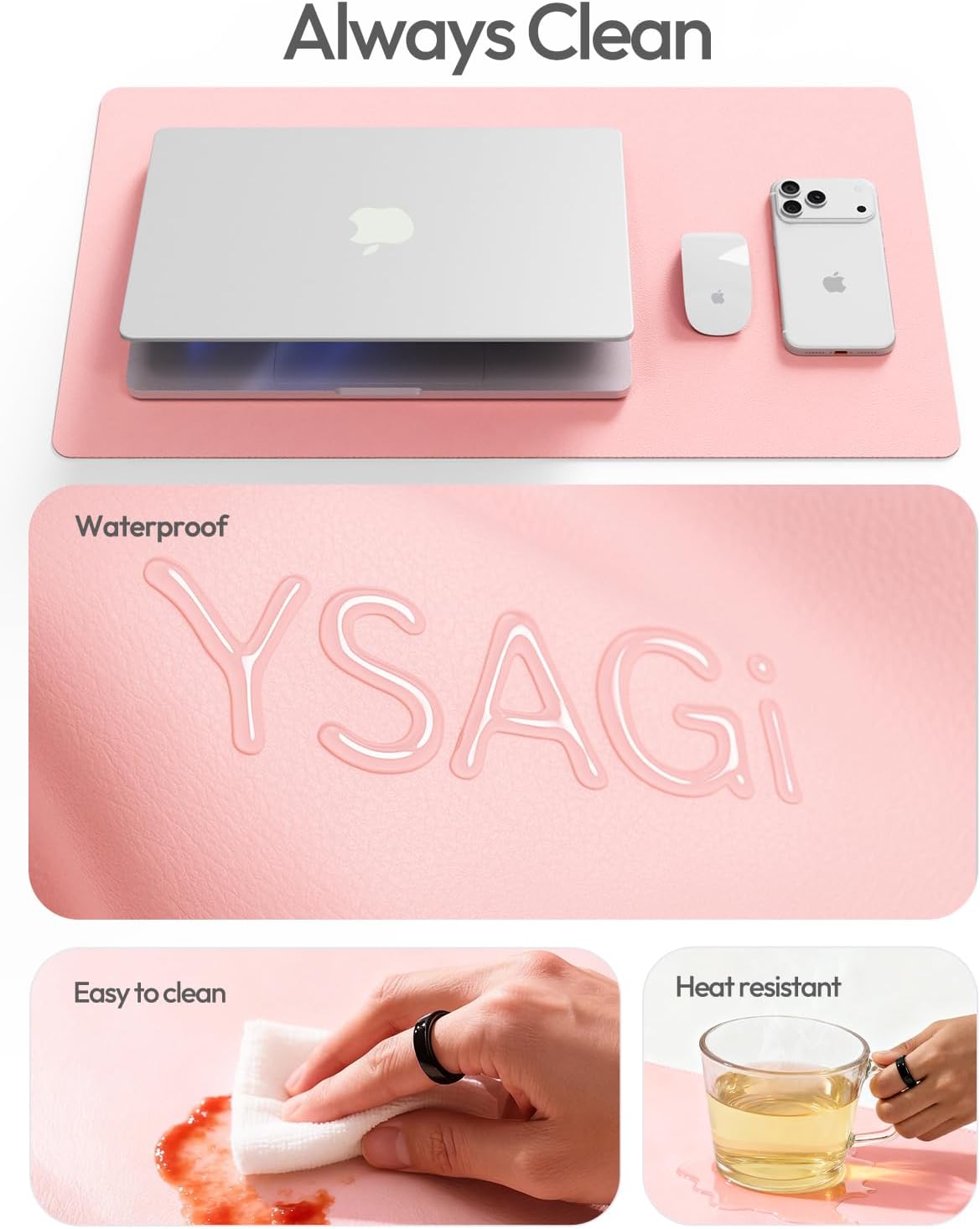YSAGi Leather Desk Pad Protector, Office Desk Mat, Large Mouse Pad, Non-Slip PU Leather Desk Blotter, Waterproof Laptop Desk Writing Pad for Office and Home (23.6" x 13.8", Eggshell) - Colors B