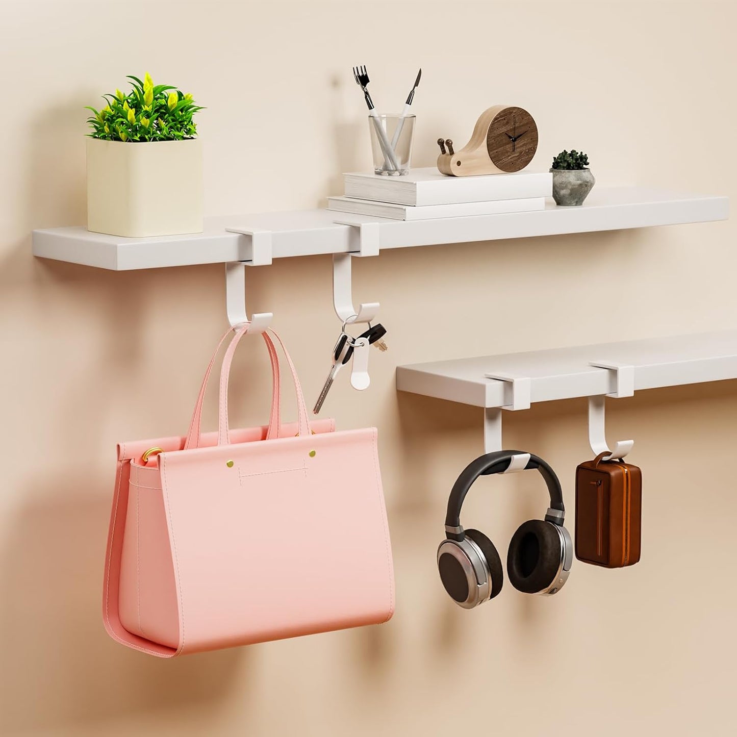 CroBlissful 4 Pcs Purse Hook for Table Nail Free Handbag Hanger for Desk Heavy Duty Purse Hook for Hanging Bags Umbrellas Keys Cups Headphone(Black)