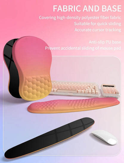 Hokafenle 2in1 Combination, Wave Keyboard Wrist Rest and Ergonomic Curvature Mouse Pad Wrist Support for Relieve Wrist Pain, Filled with Soft Cushion Memory Foam, Black