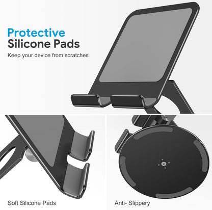 OMOTON T6 Swivel Tablet Stand for iPad with 360 Rotating Base, Foldable Adjustable Holder for Drawing, Compatible with iPad Pro/Air/Mini and More, Silver