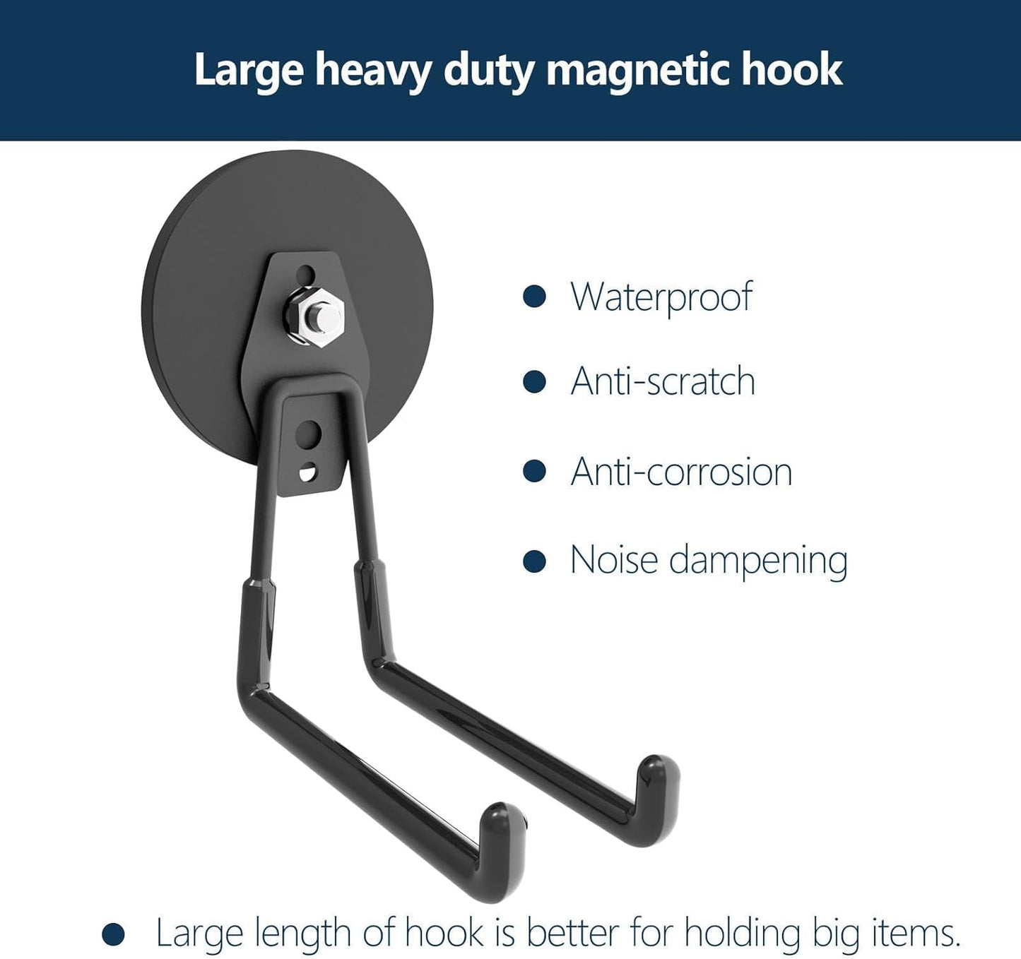 Heavy Duty Magnetic Hooks, Super Strong Garage Magnet Hooks, Magnetic Cable/Tool Holder with Anti-Slip Coating for Horse Trailer, Indoor & Outdoor Hanging Strong Black Magnetic Hook(4Pack)
