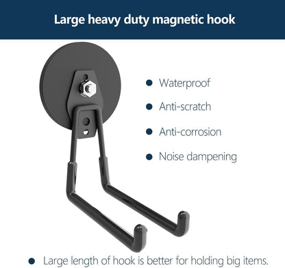 Heavy Duty Magnetic Hooks, Super Strong Garage Magnet Hooks, Magnetic Cable/Tool Holder with Anti-Slip Coating for Horse Trailer, Indoor & Outdoor Hanging Strong Black Magnetic Hook(4Pack)
