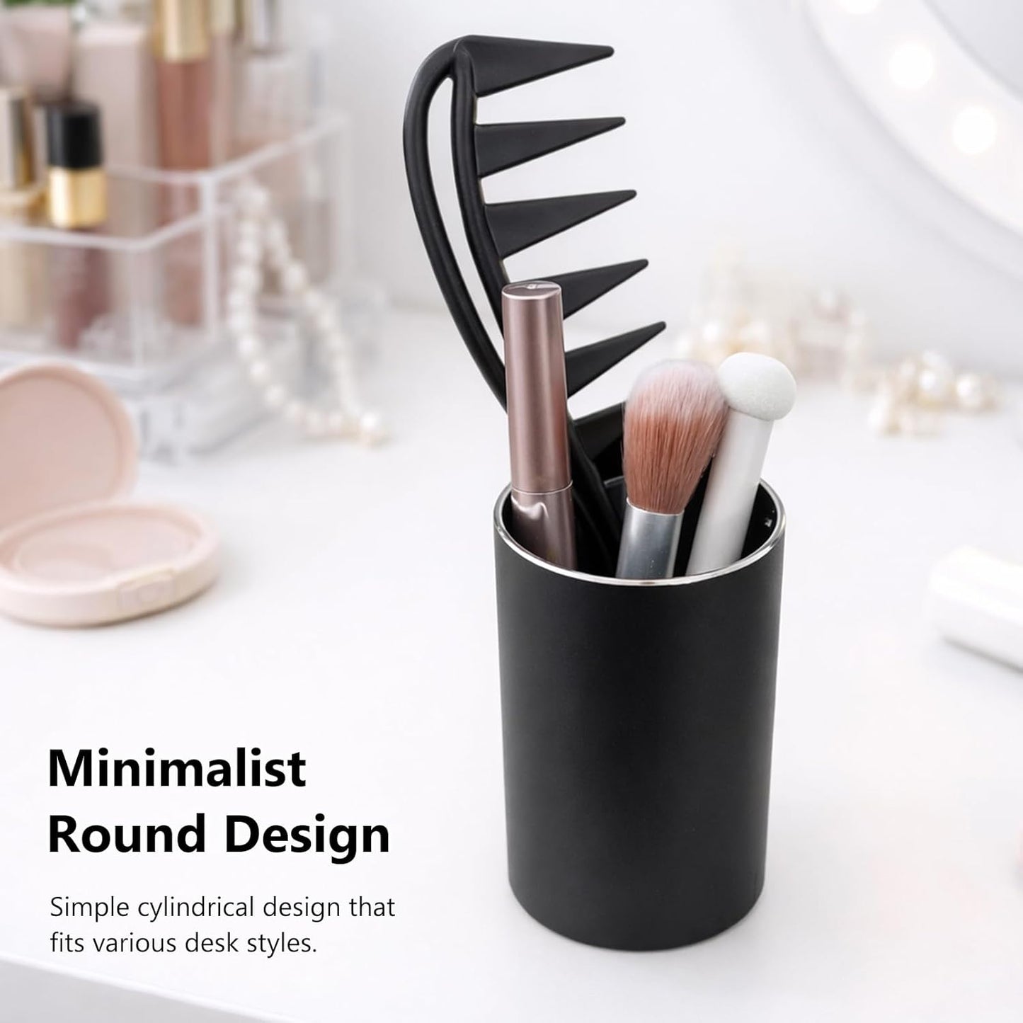 Black Aluminum Pen Holder – Round Metal Pencil Cup Organizer for Desk, Office, School & Home Supplies ﻿