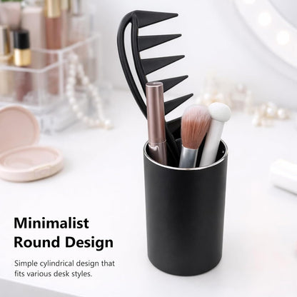 Black Aluminum Pen Holder – Round Metal Pencil Cup Organizer for Desk, Office, School & Home Supplies ﻿