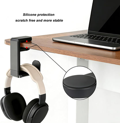 Universal Headphone Stand & Headset Holder - 360° Swivel Under Desk Headphone Hook with Cable Management Clip (Black)