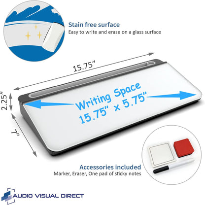 Audio-Visual Direct - Glass Desktop Computer Keyboard Whiteboard Notepad Set, Black (Includes Neon Marker, Eraser & Sticky Notes)
