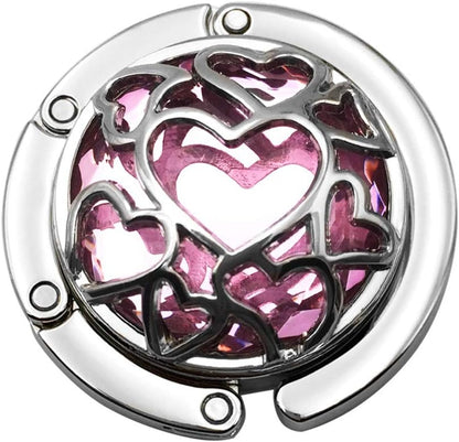 Multiple Hearts Style Premium Foldable Handbag Bag Purse Hanger Table Hook Holder (Gray)