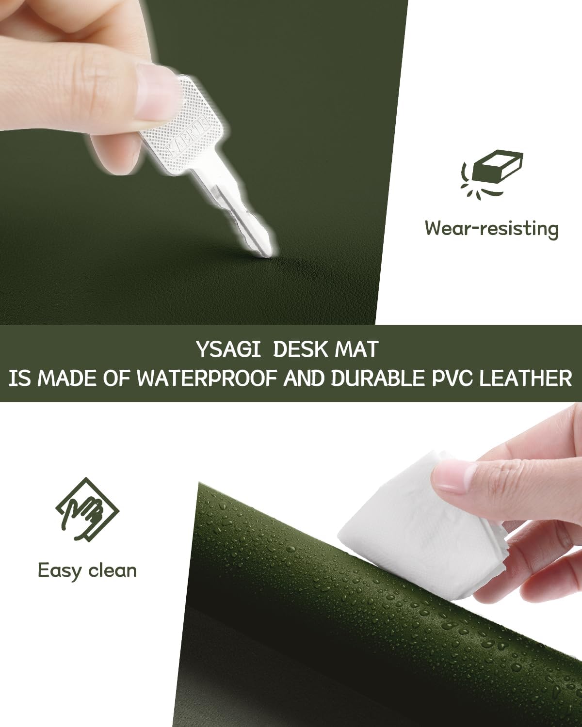 YSAGi Non-Slip Leather Desk Pad, Waterproof Laptop Computer Desk Keyboard Mat, Table Protector Blotter Mat, Large Mouse Pad for Office/Work/Home/Decor(Black, 31.5" x 15.7")